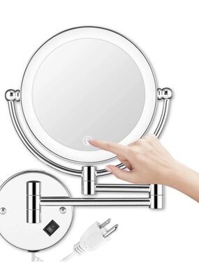 Wall Mounted Makeup Mirror LED Lighted Touch Button Adjustable Double Sided